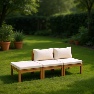 Ensemble de salon de jardin compact et pliable en bois d'acacia crème, 3 places, mobilier d'extérieur au design minimaliste - Product Image 2