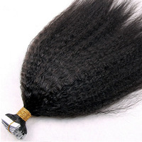 Rambut Asli India Virgin Remy Tape in Extensions Kinky Straight Skin Weft Alami Bebas Kusut Ujung Sehat