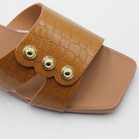 Un mot glisser fond plat tête carrée fée sandale femmes talon bas imperméable et antidérapant diapositives plage pantoufles en plein air