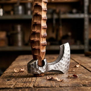 Custom Hand Forged Viking Bearded <b>Axe</b> Carbon Steel Camping Hatchet with Carved Wooden <b>Handle</b> Leather Sheath OEM ODM Wholesale - Product Image 6