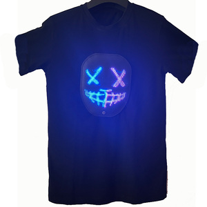 T-shirt LED à commande par application, fournitures pour fête de remise de diplôme et Halloween, animation <span class=keywords><strong>GIF</strong></span> programmable, texte personnalisable, unisexe, 100% coton, USB - Product Image 1