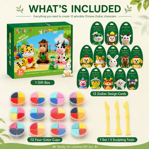 Kit de Pâte à Modeler à Séchage à l'Air du Zodiaque Chinois en Gros, 12 Motifs, 4 Gobelets de Couleurs, Ensemble de Pâte à Modeler DIY, Cadeau Culturel OEM pour Enfants - Product Image 2
