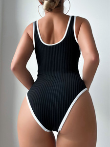 2026 Cross-border Slimming Solid One-piece Swimsuit Ribbed Sports Swimwear Backless Strap - Product Image 2