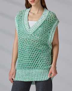 Chaleco de punto personalizado OEM, top sin mangas con cuello en V y malla hueca para mujer - Product Image 4