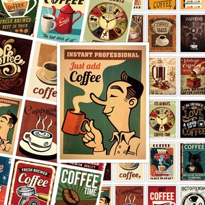 Retro Coffee Sign Stickers Rectangular Self-Adhesive <b>Matte</b> <b>Varnishing</b> Decorative Stickers for Home Decoration - Product Image 5