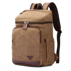 Su geçirmez mumlu kanvas çanta sırt çantası seyahat sırt çantası deri Laptop çantası