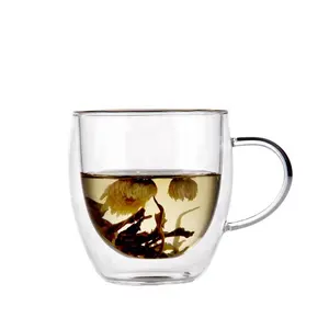 250ml high borosilicate glass cup double wall coffee mug tea cups for hot water with handle