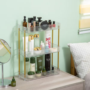 מתלה אחסון פלסטיק מלבני 3 שכבות מודרני עם עיצוב נתיק סוג הרכבה קל לשימוש באמבטיה - Product Image 6