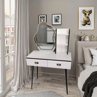 Coiffeuse à panneaux en bois minimaliste moderne avec miroir de courtoisie éclairé par LED pour la maison, la chambre à coucher, le salon, l'hôtel et l'appartement