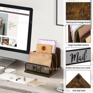 Wooden Multi Tier Desktop <b>File</b> Organizer 3 Layers Standing Type Office <b>Storage</b> Rack For Documents And Mail - Product Image 3