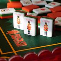 Tuiles de Mahjong de Luxe en Acrylique Rouge de Noël, Ensemble de 160, Motifs Bonhomme de Neige, Oiseau, Étoile, Arbre, Gravure Laser, Portable, Marque Privée OEM/ODM