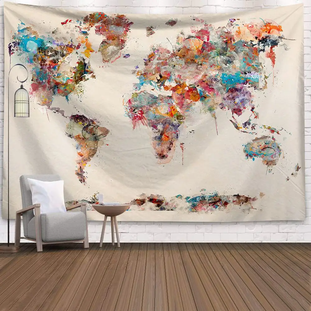 World Map 3D Printing Psychedelic Tapestry Room Decorative Hanging Tapestry Carpet Beach Towel