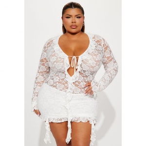 Vestido Mini de Encaje con Escote en V, Estilo Europeo y Americano, Manga Larga, Corte Ajustado - Product Image 5