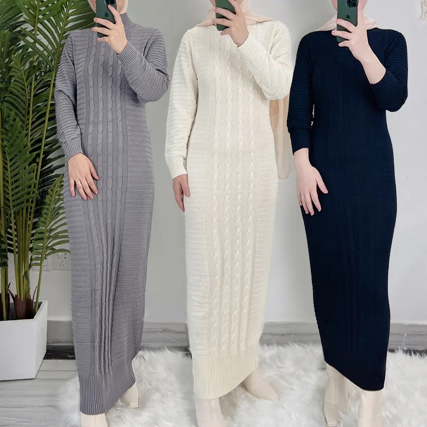 Robe cafetã islâmico de inverno, robe cafetã árabe hijab roupas étnicas femininas