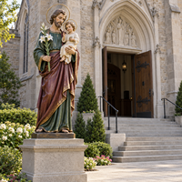 Statue en bronze peinte de Saint Joseph avec l'Enfant Jésus, statue religieuse catholique