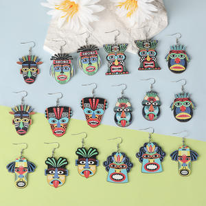 Boucles d'oreilles clous unisexe en acrylique et acier inoxydable, motif tribal maya européen, entièrement gérées, nouveau design, cadeau classique - Product Image 3