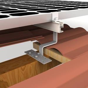 Structures de support de panneaux solaires photovoltaïques pour toiture en tuiles, réglables en hauteur, non dommageables pour les tuiles, avec crochets de fixation pour toiture solaire - Product Image 1