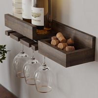 Étagère à vin en bambou avec porte-verre Porte-bouteilles flottant Porte-bouteilles à vin mural