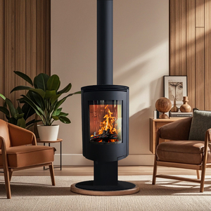 Chimenea Suspendida Cilíndrica Negra de Diseño Contemporáneo de Alta Gama JK, Personalizable, para Uso en Interiores en Villas y Hoteles - Product Image 2