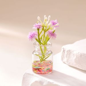 Vase rouge vif qui brille dans le noir avec fleurs artificielles, ornement en verre pour la décoration de bureau ou d'intérieur de voiture, été 2025 - Product Image 3