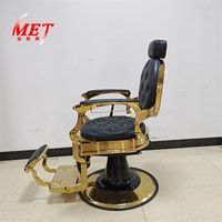 Fauteuil de Coiffure Rétro et Ancien Noir et Or, Pompe Hydraulique, Inclinable et Rotatif