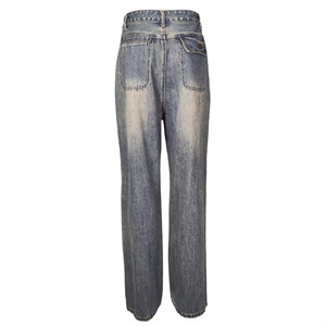 Jean décontracté pour <span class=keywords><strong>femme</strong></span>, coupe droite large, longueur intégrale, en denim bleu délavé, respirant et lavable, idéal pour l'été - Product Image 3