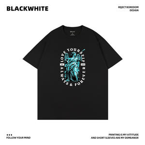 Camiseta Negra Unisex con Estampado de Ángel, Serigrafiada, 100% Algodón, Transpirable, Corte Holgado, Diseño Simple, Ropa Casual Q126 - Product Image 2