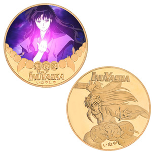 Pièce de monnaie numismatique ronde en émail doré et argenté <span class=keywords><strong>Inuyasha</strong></span>, 4 cm, 800 types, en stock OEM, 1 pièce par emballage en sac OPP sous coque plastique - Product Image 4