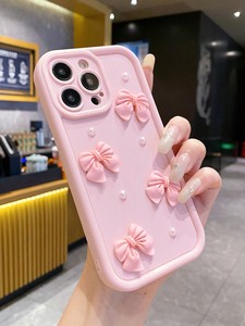 Nouvelle <span class=keywords><strong>coque</strong></span> <span class=keywords><strong>de</strong></span> <span class=keywords><strong>téléphone</strong></span> 3D rose avec nœud et perles pour <span class=keywords><strong>iPhone</strong></span> 16 17 Pro Max 14 13 12 11, couleur bonbon, pailletée, givrée, avec dos en échelle - Product Image 5