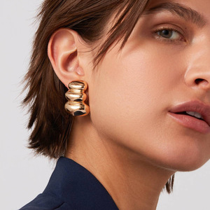 <b>Stud</b> <b>Earrings</b> 18K Gold Stainless Steel Three Layer Geometric Design Fashion Jewelry - Product Image 2