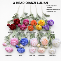 Bunga Sutra Premium Peony & Ranunculus 3 Tangkai Bunga Palsu Realistis untuk Dekorasi Pernikahan & Rumah Grosir