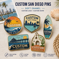 Pins en émail souple personnalisés San Diego, logo personnalisé, souvenir de voyage, pin en émail métallique, forme personnalisée, badge cadeau touristique, pin de revers