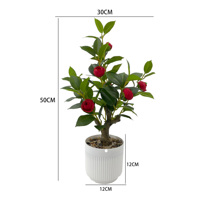 Lebensechte Kunst-Kamelie aus Polyester mit Echtem Gefühl, Topfpflanze mit Roten Knospen, Bonsai-Baum für den Tisch, Modern und Umweltfreundlich