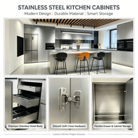 Armoire de cuisine en acier inoxydable HNSJ, finition métallique mate lisse, écologique, OEM/ODM, taille personnalisée, facile à nettoyer, design moderne