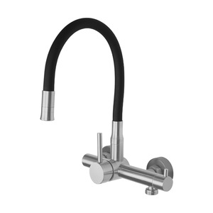 Jboyurn Wall Mounted Stainless Steel Faucet 304 Flexible Silicone Hose Dual Handle Ceramic Valve Kitchen Sink - Product Image 5