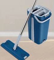 Nouvelle vadrouille plate en microfibre domestique avec auto-lavage magique facile à utiliser en forme de tête Caractéristiques rotatives La poignée comprend un seau de nettoyage