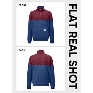 Sudadera FOXA para hombre con cremallera de un cuarto, bloques de color, manga larga, cuello alto, bolsillo frontal, anti-bolitas, poliéster y algodón - Product Image 4