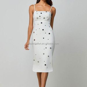 Premium Boutique di abbigliamento personalizzato di alta qualità sartoriale da <span class=keywords><strong>donna</strong></span> senza maniche Midi aderente strass con perline di diamanti - Product Image 2