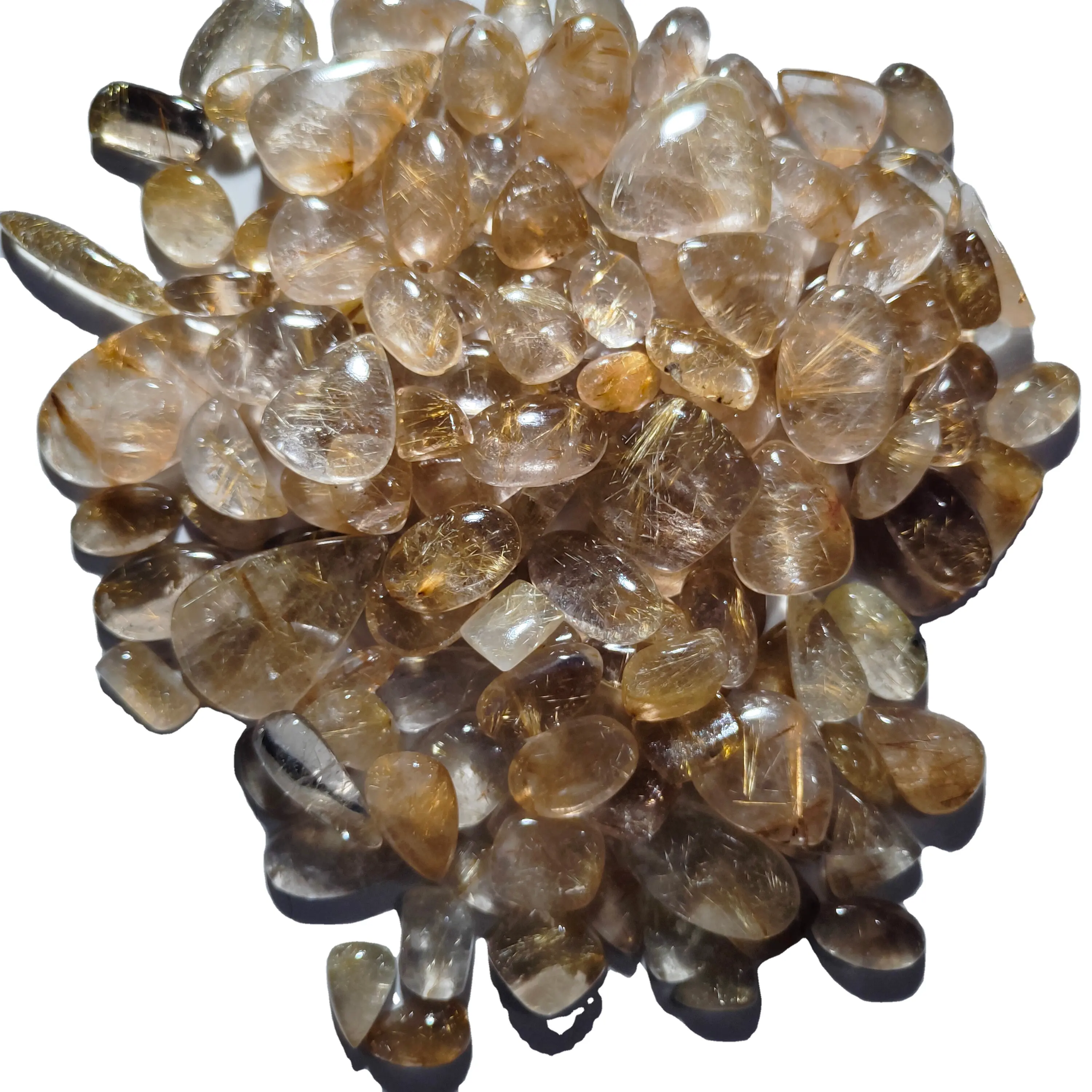 Top Grade ukuran bebas rutil emas alami kuarsa batu permata longgar Cabochon untuk penyembuhan perhiasan grosir batu permata longgar
