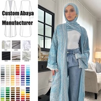 Ensemble Kimono Abaya et Hijab 2 Pièces en Pashmina Personnalisé avec Pompons – Robe Modeste de Luxe pour Femme Musulmane – Abaya Islamique à Franges Ouvertes – Vente en Gros