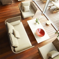 Canapé d'extérieur Sugimoto Modern Simplicity et fauteuil de loisirs en osier, banc deux places, résistant au soleil, en rotin PE, avec coussins imperméables