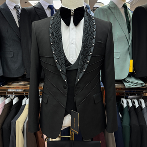 <span class=keywords><strong>Bordeaux</strong></span> abito nero Blazer sposo smoking festa di nozze cena abito da ballo formale da <span class=keywords><strong>uomo</strong></span> - Product Image 2