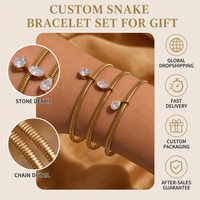 Bracelet manchette chaîne serpent en acier inoxydable plaqué or avec zircons cubiques, coupes rondes, marquise et poire, empilable, bijou délicat pour femme, cadeau