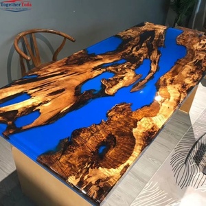 Mesa de Comedor Rectangular de Madera Maciza con Borde Natural y Resina, Diseño de Grano Natural con Incrustaciones de Resina Negra, Patas en V de Metal Resistente - Product Image 5