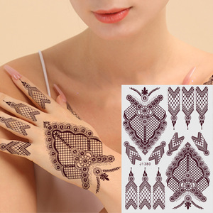 Autocollants de tatouage au henné Tiebeauty J1384, imperméables, motif indien brun, pour l'art des mains et des doigts - Product Image 2