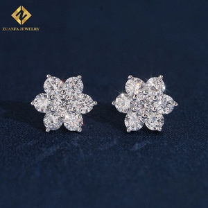 Pendientes de Diamantes Cultivados en Laboratorio con Forma de Racimo de Flores, Corte Brillante Redondo, Joyería Floral Súper Brillante para Mujer - Product Image 3