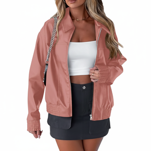 Blouson Bomber Moto Femme Haut de Gamme en Cuir de Mouton Tricoté Respirant à Manches Longues et Fermeture Éclair – Collection Automne 2025 – OEM - Product Image 1
