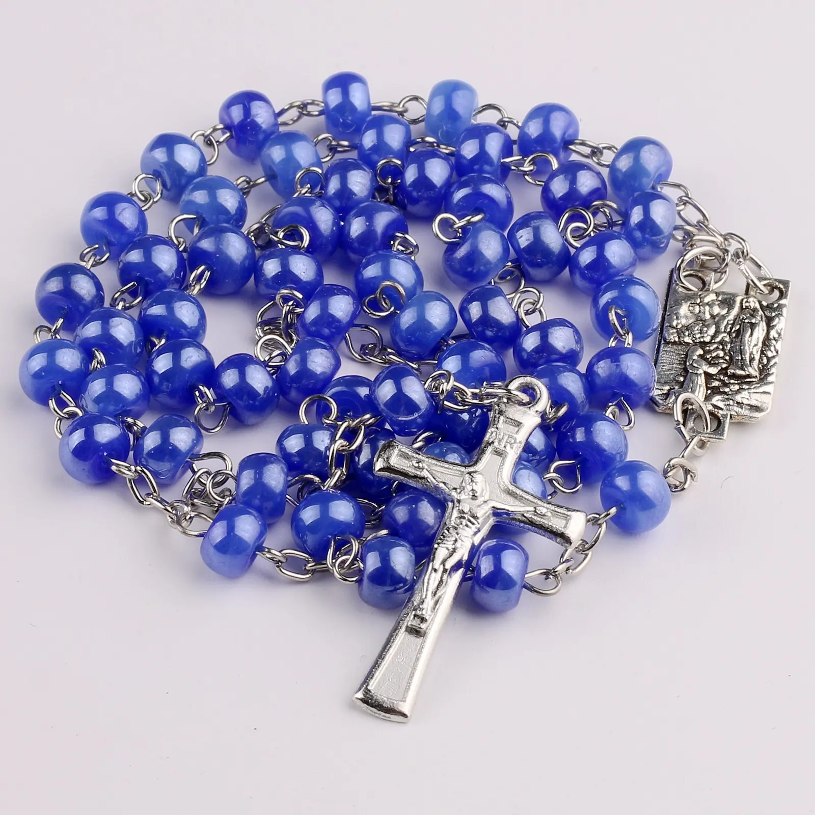 Nieuwe Op Maat Gemaakte Religieuze Sieraden Artikelen Katholieke Maagdelijke Mary Ketting Cross Rozenkrans Ketting 8Mm Grind Kralen Gebed Kralen Glas