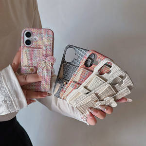 Petit parfum léger luxe tissé coeur <span class=keywords><strong>carte</strong></span> dragonne étui de téléphone portable pour iPhone16Promax 15plus 14Pro 13 automne 12 - Product Image 2