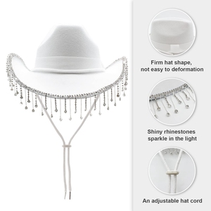 Cappello da Cowgirl in stile occidentale da <span class=keywords><strong>donna</strong></span> con frange di strass a tesa larga cappello da Cowboy per feste natalizie e festival musicali Y767 - Product Image 2